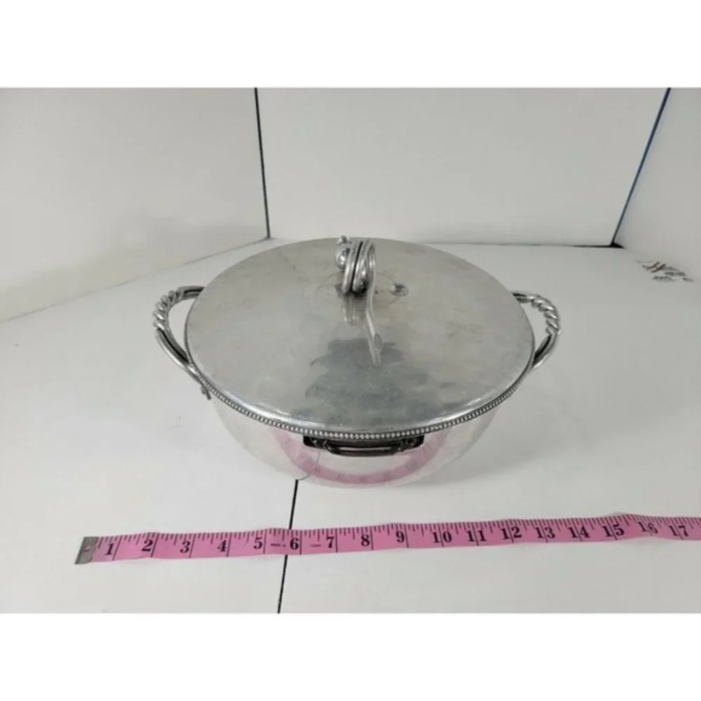1950s Hand Hammered‎ Aluminum Casserole Server with Pyrex Bowl Glass Insert